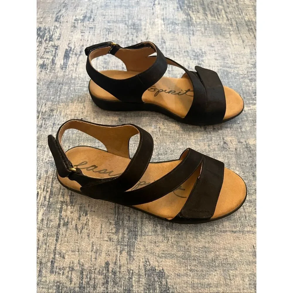 Easy Spirit Black Kaylynn Adjustable Ankle Top Strap Wedge Sandals 6.5 Wide